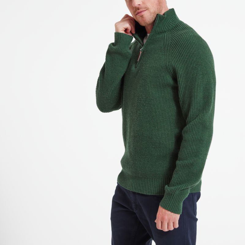 Schoffel Forres Ribbed Lambswool 1/4 Zip Neck Mens Jumper - Evergreen