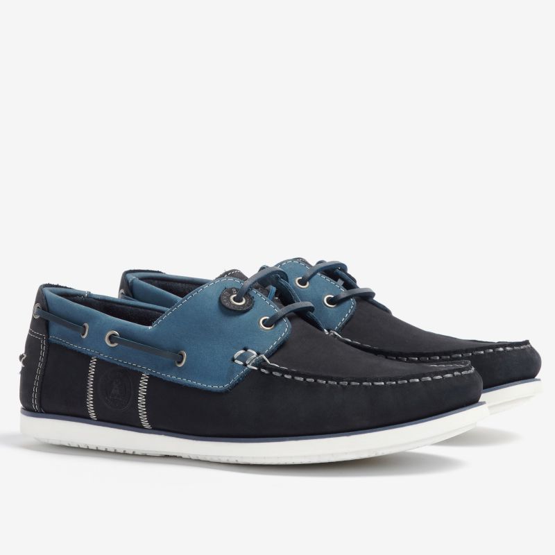 Barbour Wake Leather Mens Boat Shoe  - Washed Blue