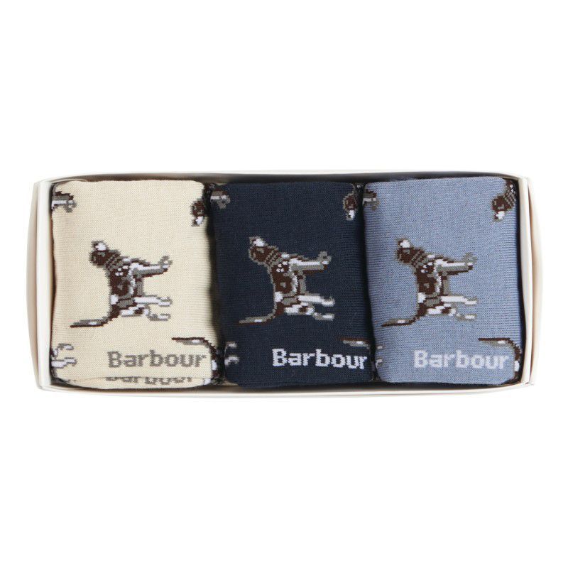 Barbour Pointer Dog Socks Gift Box (Set of 3) - Navy/Cream/Blue