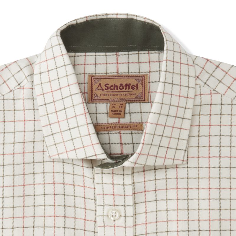 Schoffel Newton Tailored Sporting Fit Mens Cotton Wool Shirt - Olive/Brick Check