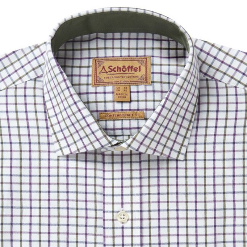 Schoffel Milton Tailored Fit Mens Shirt - Purple/Olive Check