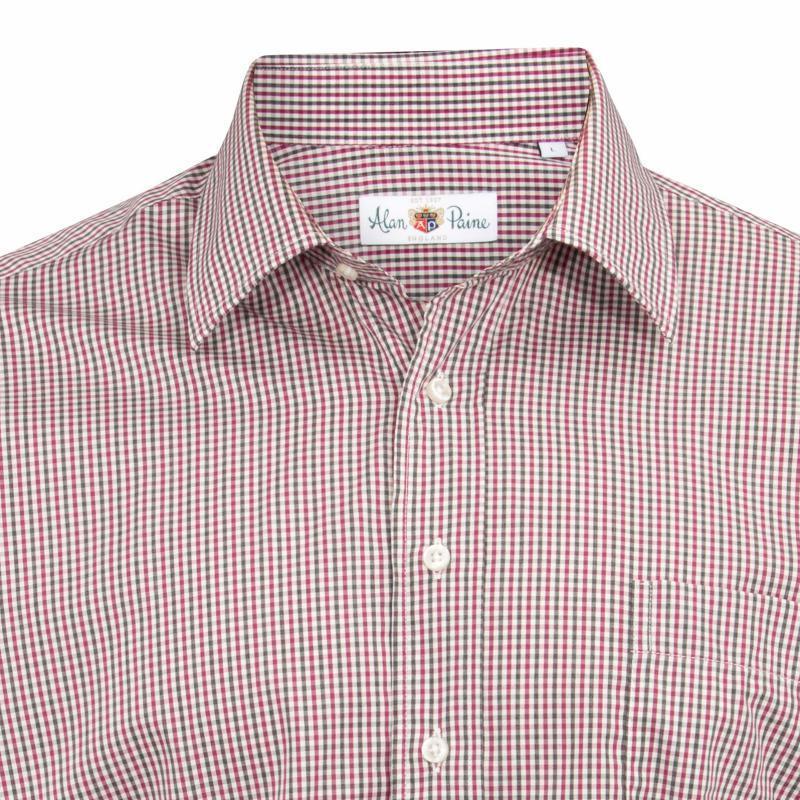 Alan Paine Dunsdale Mens Cotton Shirt - Mulberry Check - William Powell