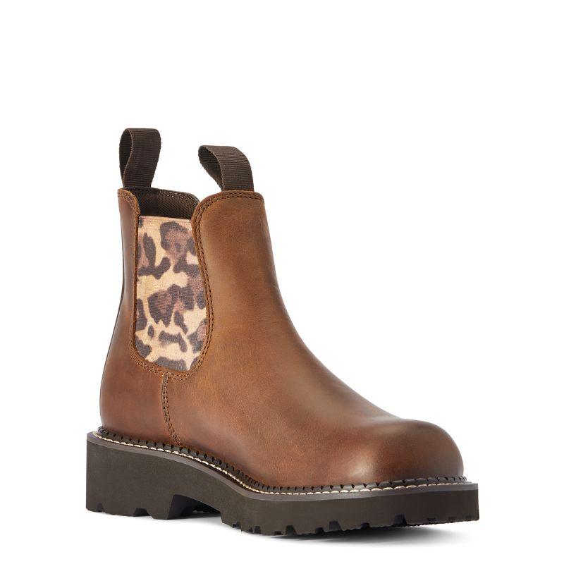 Ariat Fatbaby Twin Gore Ladies Chelsea Boot - Distressed Tan/Leopard Gore - William Powell
