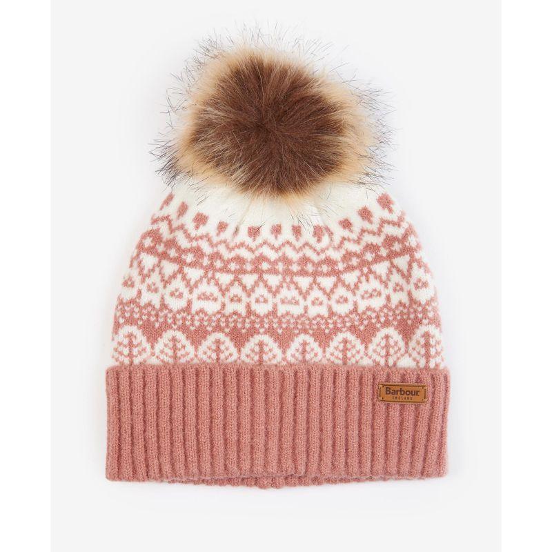 Barbour Alpine Ladies Fairisle Pom Beanie - Dusty Rose - William Powell