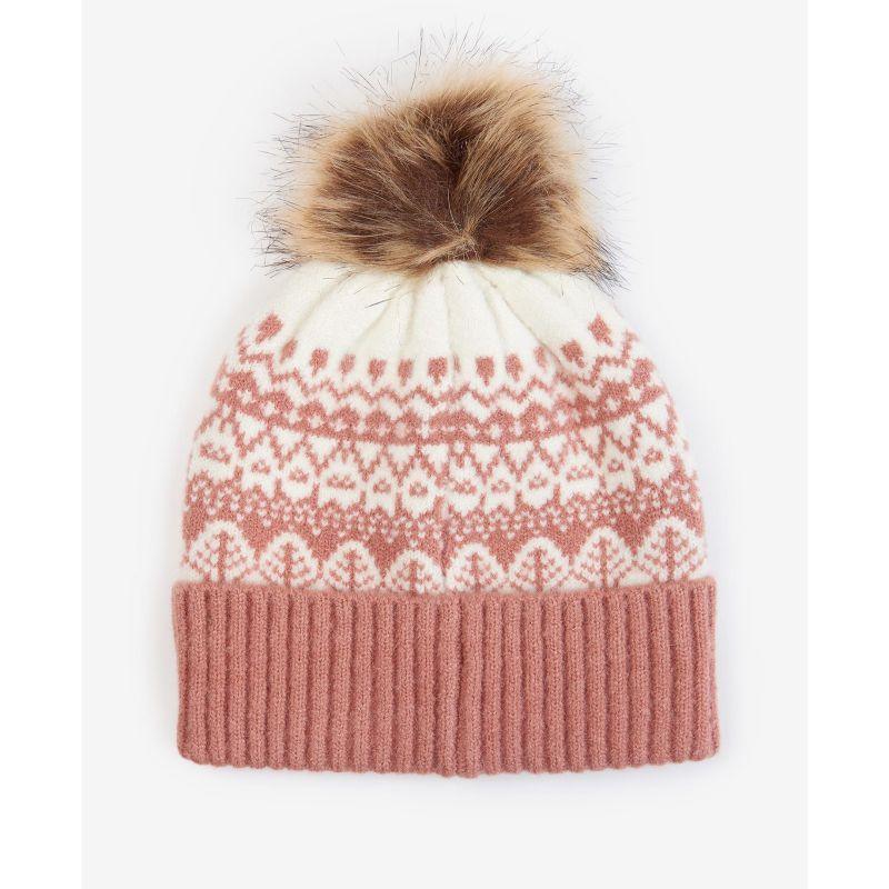 Barbour Alpine Ladies Fairisle Pom Beanie - Dusty Rose - William Powell