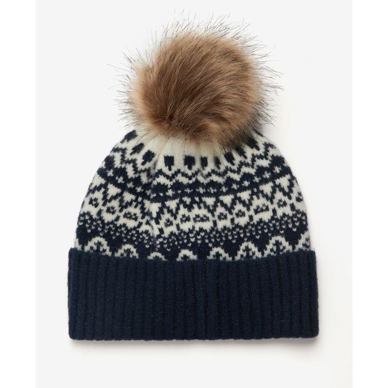 Barbour Alpine Ladies Fairisle Pom Beanie - Navy - William Powell