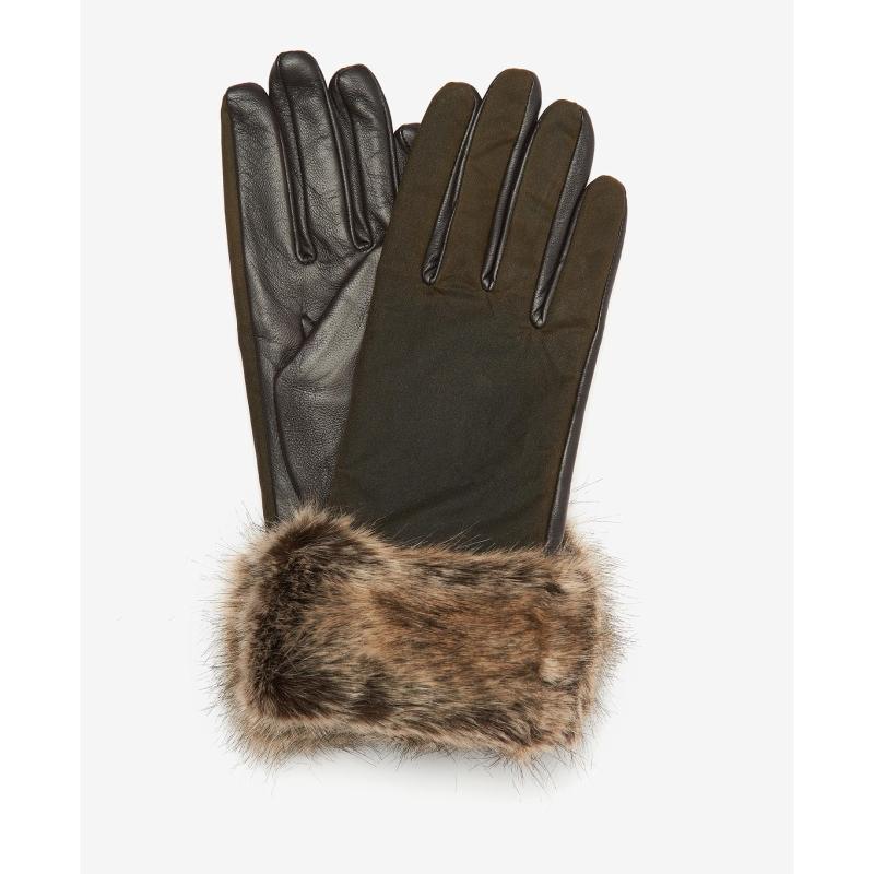Barbour Ambush Ladies Wax Leather Gloves - Olive/Brown - William Powell