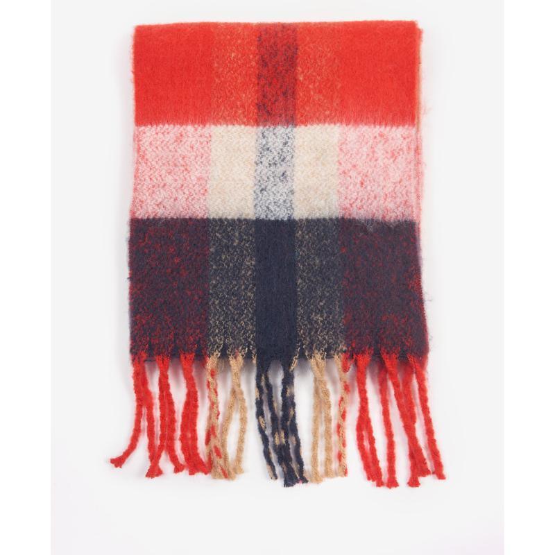 Barbour Bilton Ladies Boucle Scarf - Flame Red/Navy - William Powell