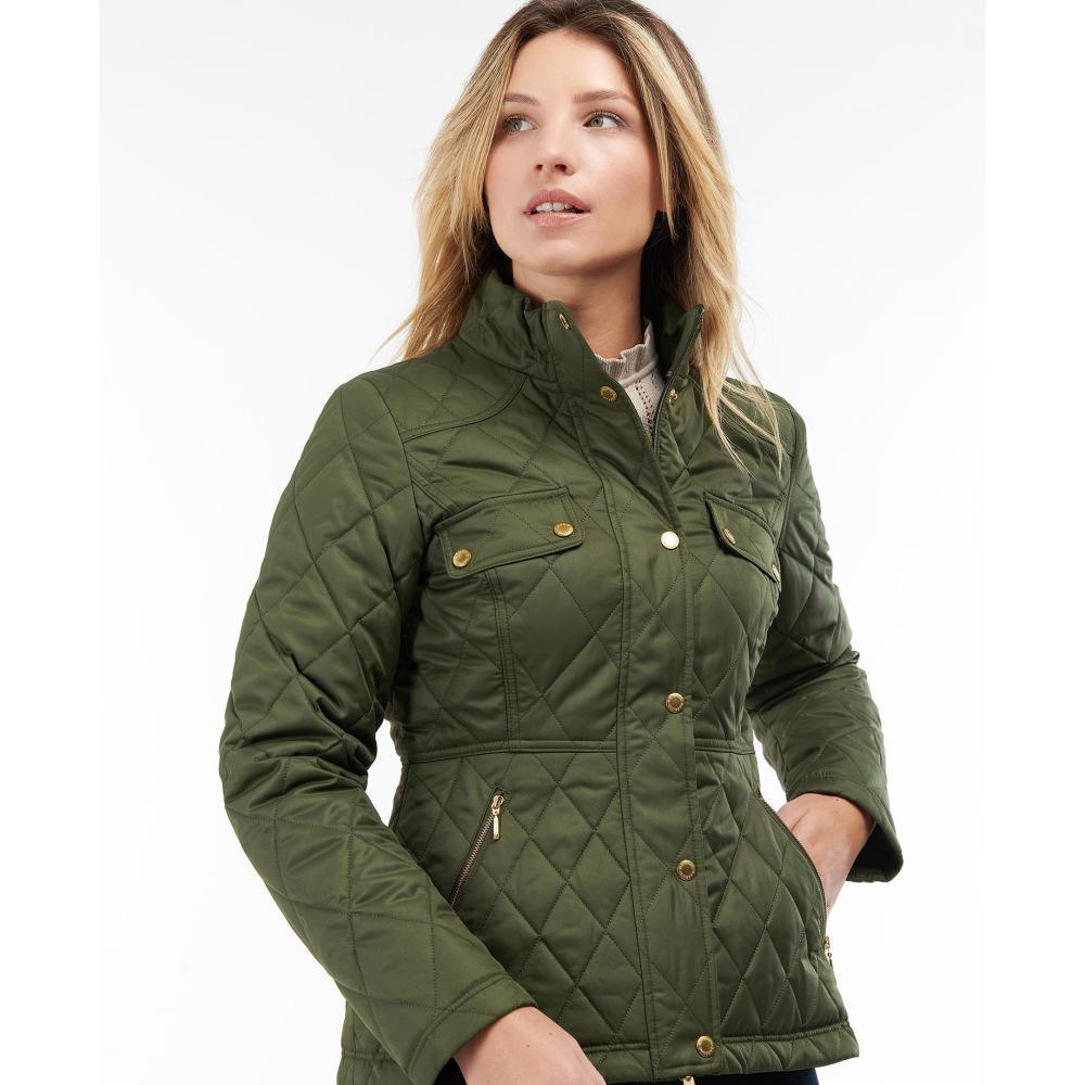 Barbour Broxfield Ladies Quilted Jacket - Olive/Olive Pink Tartan - William Powell