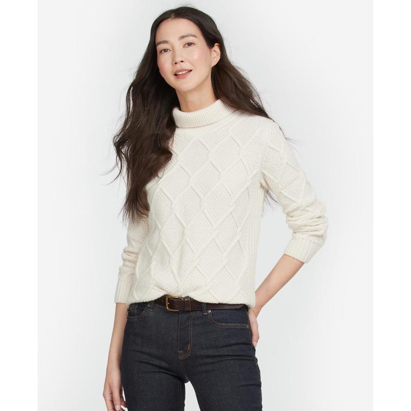 Barbour Burne Ladies Roll Neck Jumper - Cream - William Powell