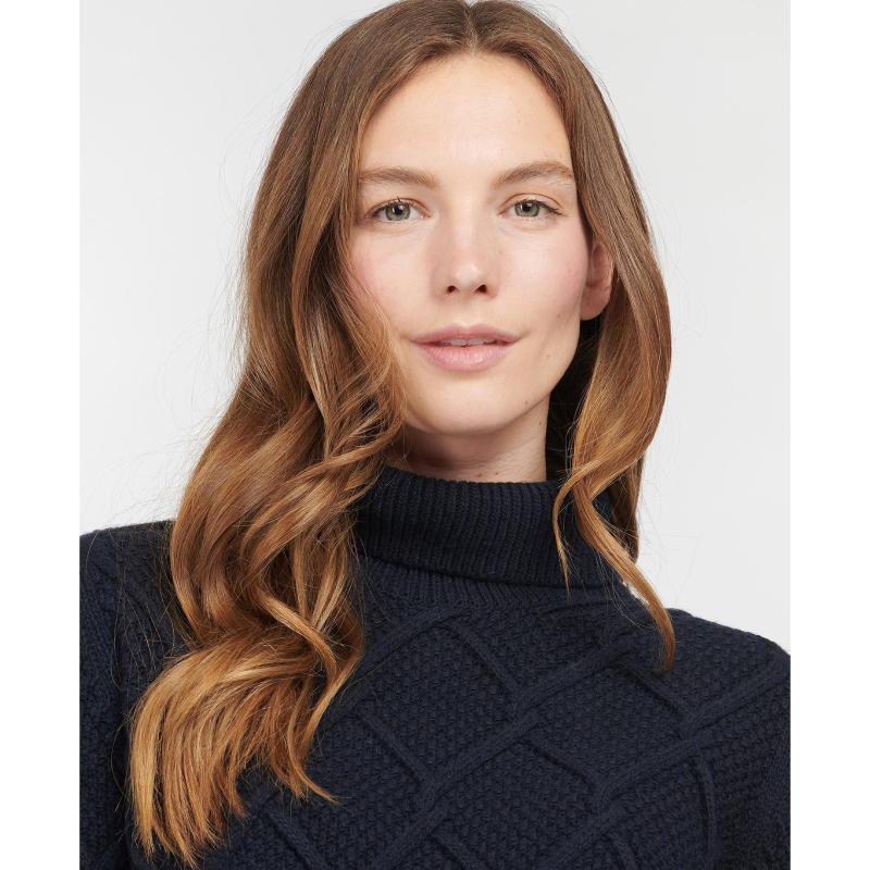 Barbour Burne Ladies Roll Neck Jumper - Navy - William Powell