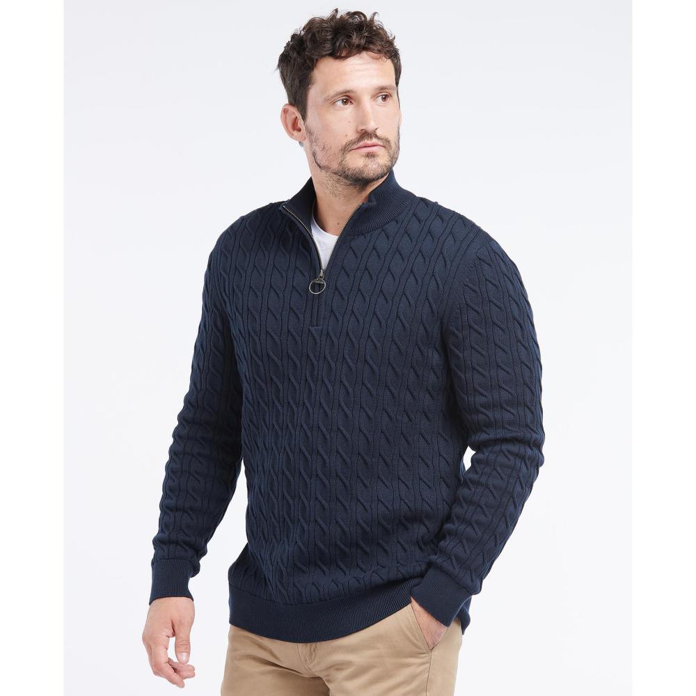 Barbour Cable Knit Half Zip Mens Jumper - Navy - William Powell