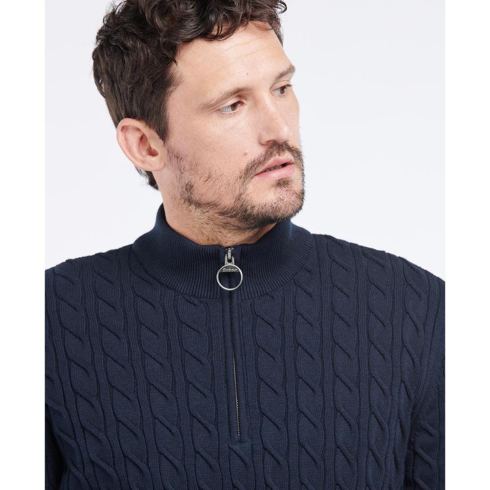 Barbour Cable Knit Half Zip Mens Jumper - Navy - William Powell