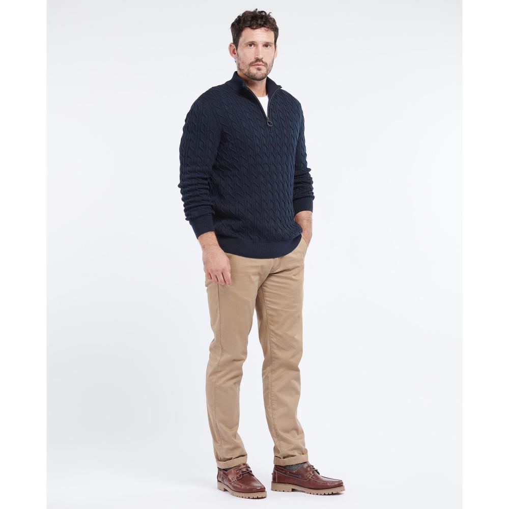 Barbour Cable Knit Half Zip Mens Jumper - Navy - William Powell