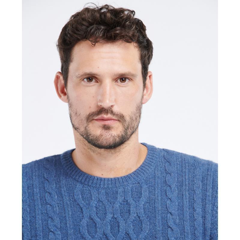 Barbour Chunky Mens Cable Crew Jumper - Denim Marl - William Powell