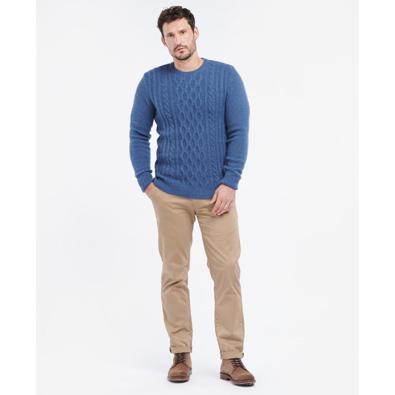 Barbour Chunky Mens Cable Crew Jumper - Denim Marl - William Powell