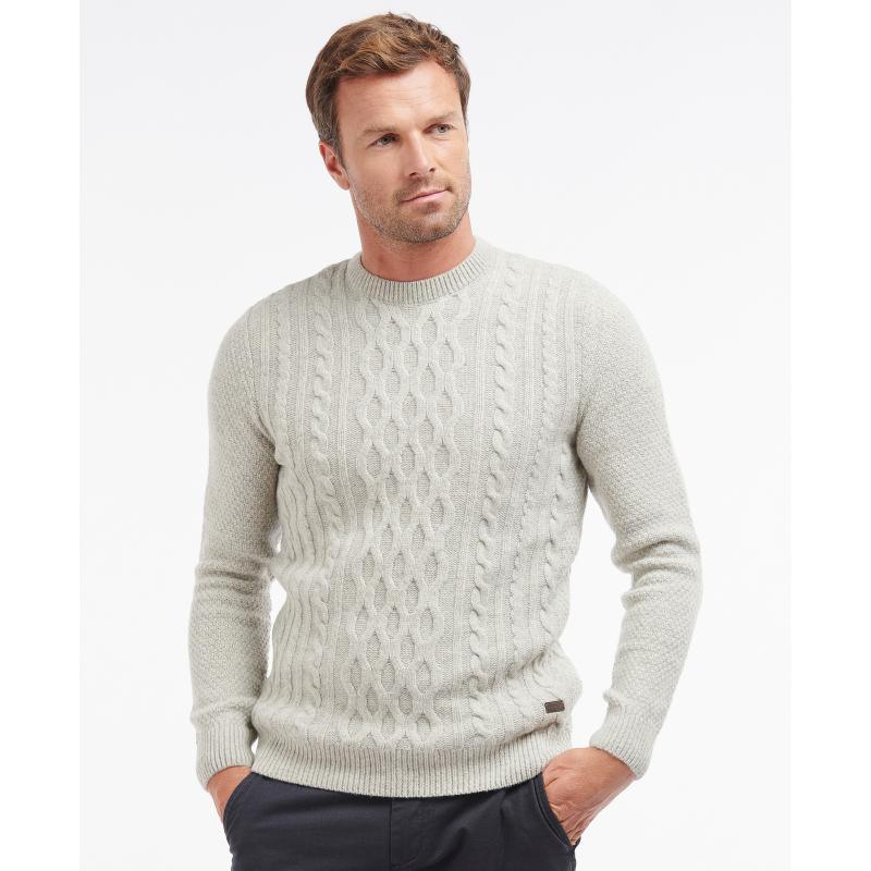 Barbour Chunky Mens Cable Crew Jumper - Fog - William Powell