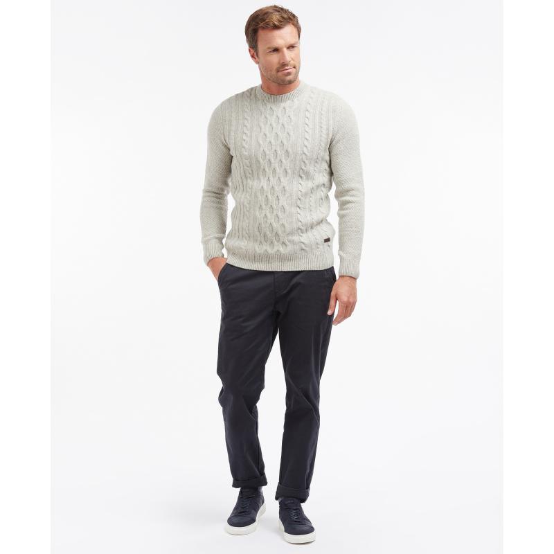 Barbour Chunky Mens Cable Crew Jumper - Fog - William Powell