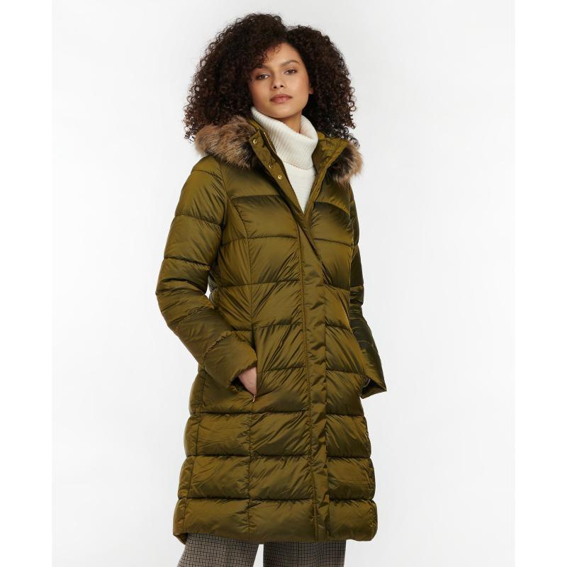 Barbour Crinan Ladies Quilted Coat - Military Olive/ Hawthorn Tartan - William Powell