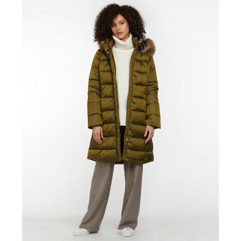 Barbour Crinan Ladies Quilted Coat - Military Olive/ Hawthorn Tartan - William Powell