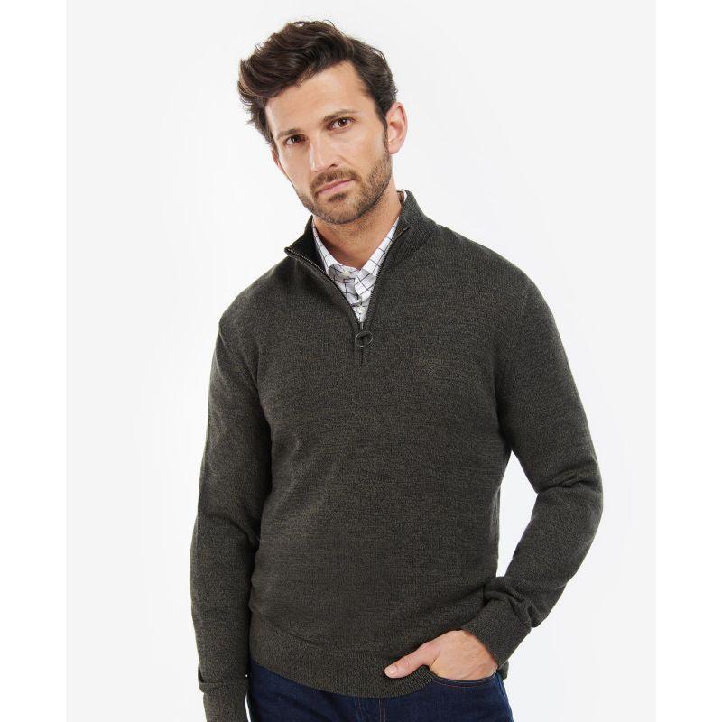 Barbour Firle Cotton Cashmere Mens 1/4 Zip Jumper - Olive Marl - William Powell