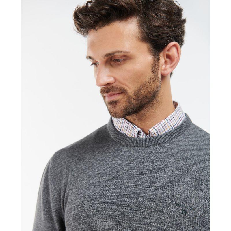 Barbour Firle Cotton Cashmere Mens Crew Neck Jumper - Grey Marl - William Powell