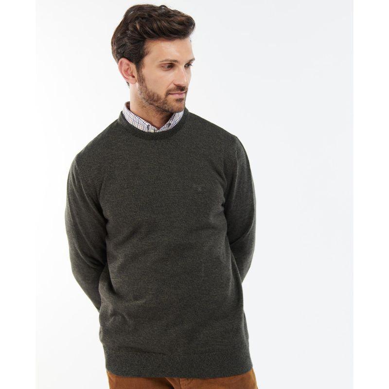 Barbour Firle Cotton Cashmere Mens Crew Neck Jumper - Olive Marl - William Powell