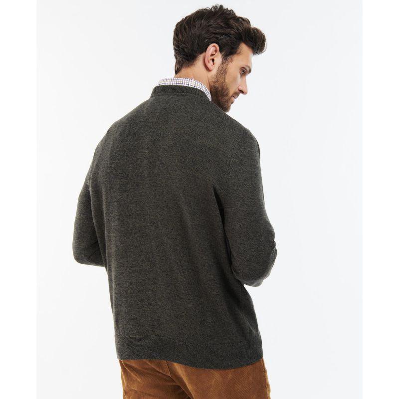 Barbour Firle Cotton Cashmere Mens Crew Neck Jumper - Olive Marl - William Powell