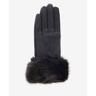 Barbour Fur Trimmed Ladies Leather Gloves - Black - William Powell