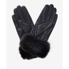 Barbour Fur Trimmed Ladies Leather Gloves - Black - William Powell