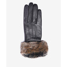 Barbour Fur Trimmed Ladies Leather Gloves - Dark Brown - William Powell