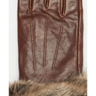 Barbour Fur Trimmed Ladies Leather Gloves - Dark Caramel - William Powell