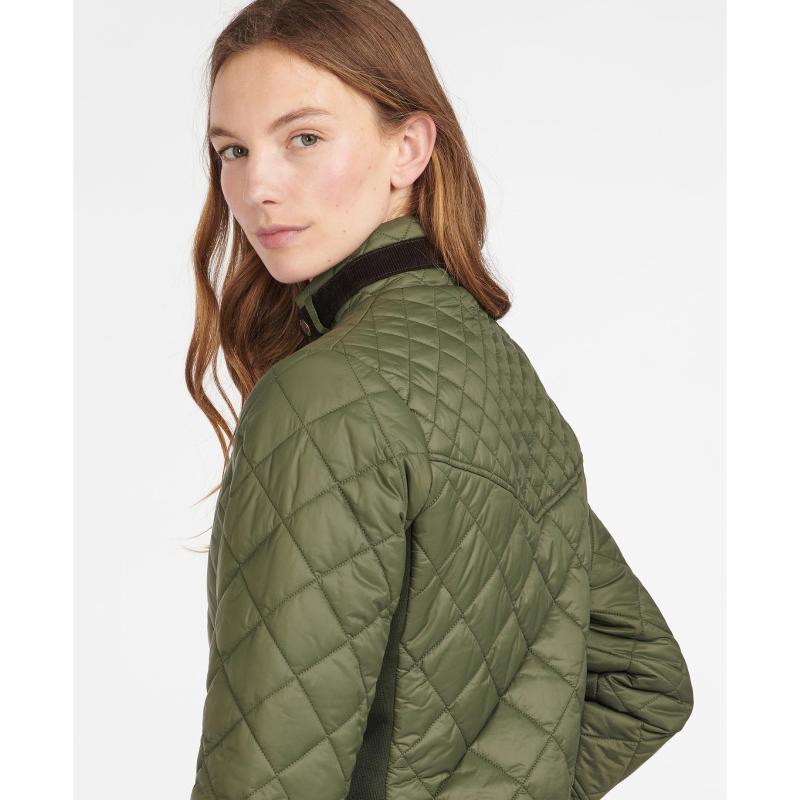 Barbour Grassmere Ladies Quilted Jacket - Olive/Green Pink Tartan - William Powell