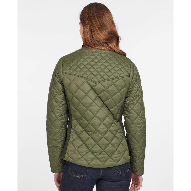Barbour Grassmere Ladies Quilted Jacket - Olive/Green Pink Tartan - William Powell
