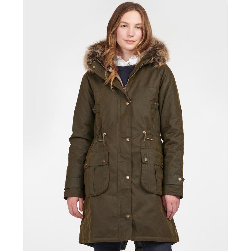 Barbour Hartwith Ladies Wax Parka Jacket - Olive/Classic - William Powell