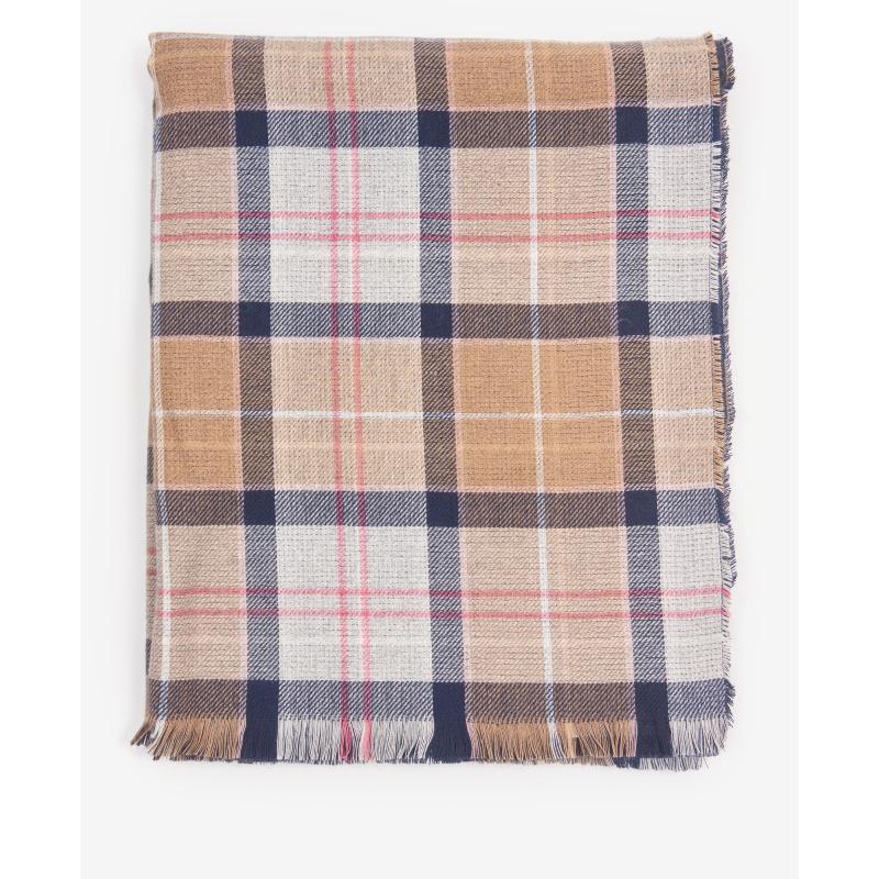 Barbour Montieth Ladies Reversible Tartan Wrap - Pink/Hessian - William Powell