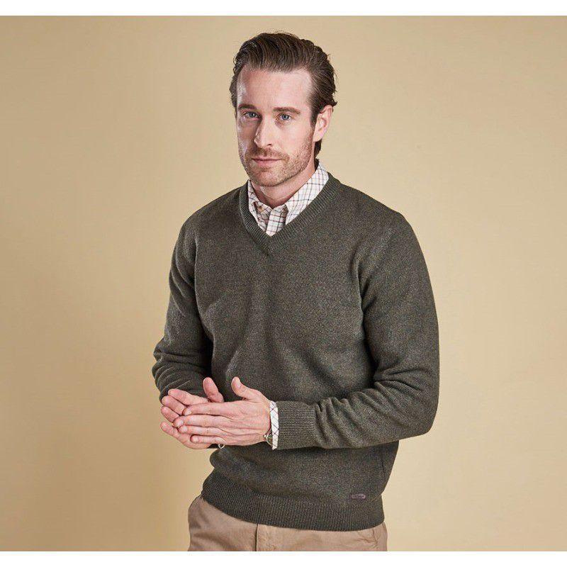 Barbour Nelson Essential V Neck Jumper - Seaweed - William Powell