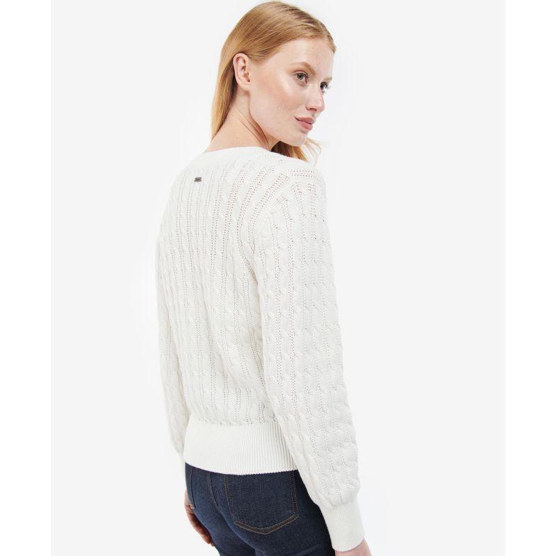 Barbour Primrose Ladies V-Neck Cable Knit - Cream - William Powell