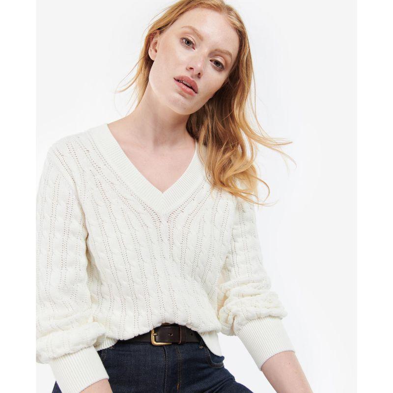 Barbour Primrose Ladies V-Neck Cable Knit - Cream - William Powell