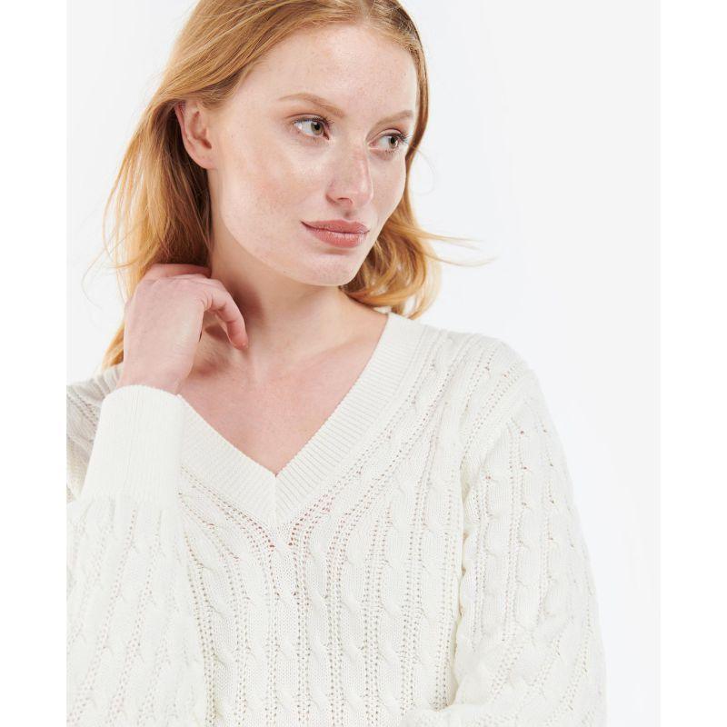 Barbour Primrose Ladies V-Neck Cable Knit - Cream - William Powell