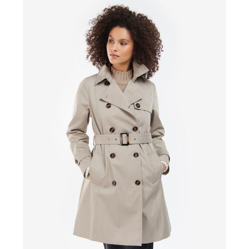 Barbour Short Greta Ladies Showerproof Trench - Earl Grey/Rosewood Tartan - William Powell