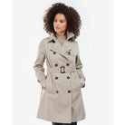 Barbour Short Greta Ladies Showerproof Trench - Earl Grey/Rosewood Tartan - William Powell