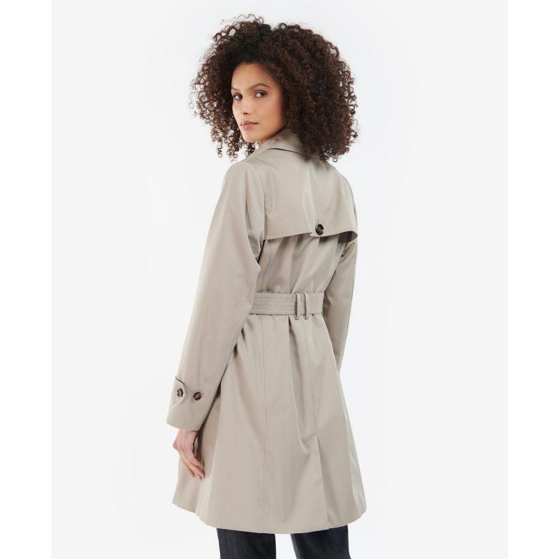 Barbour Short Greta Ladies Showerproof Trench - Earl Grey/Rosewood Tartan - William Powell