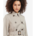 Barbour Short Greta Ladies Showerproof Trench - Earl Grey/Rosewood Tartan - William Powell