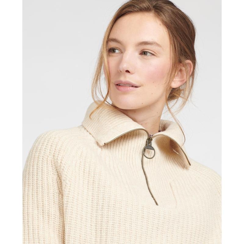 Barbour Stanton Half Zip Ladies Knit - Oatmeal - William Powell