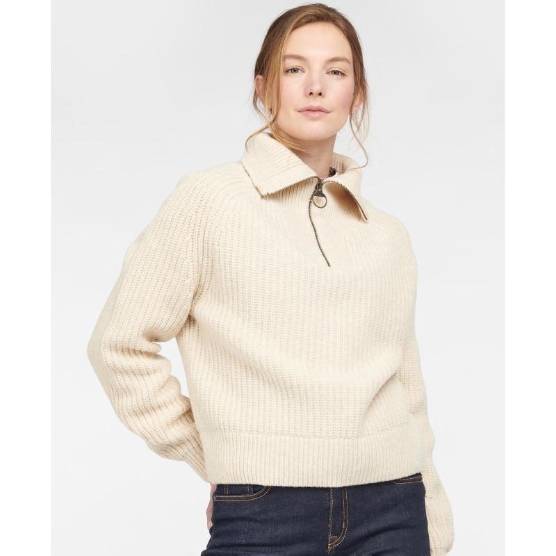 Barbour Stanton Half Zip Ladies Knit - Oatmeal - William Powell