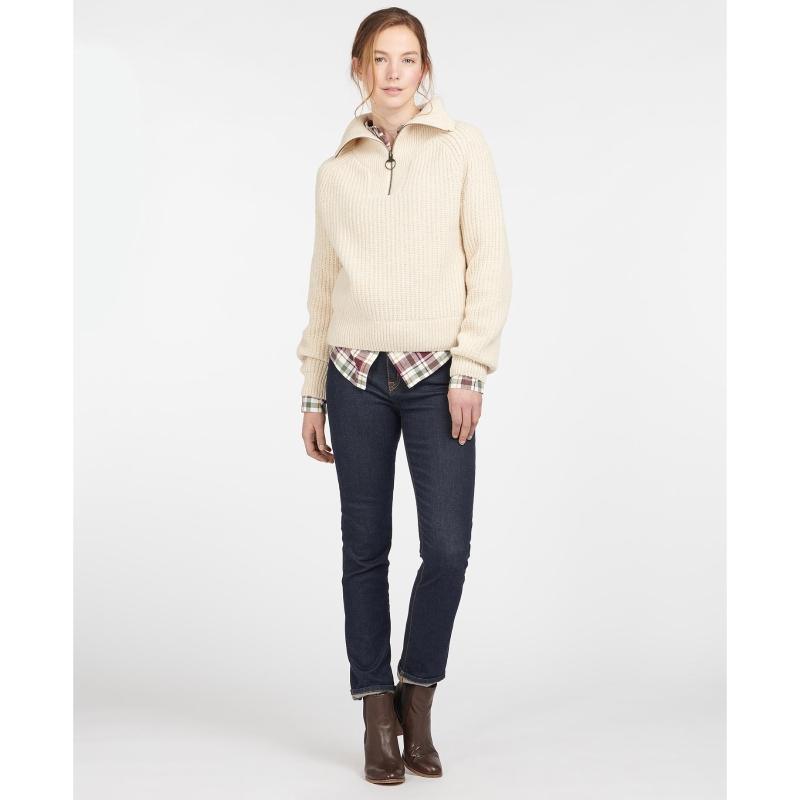 Barbour Stanton Half Zip Ladies Knit - Oatmeal - William Powell