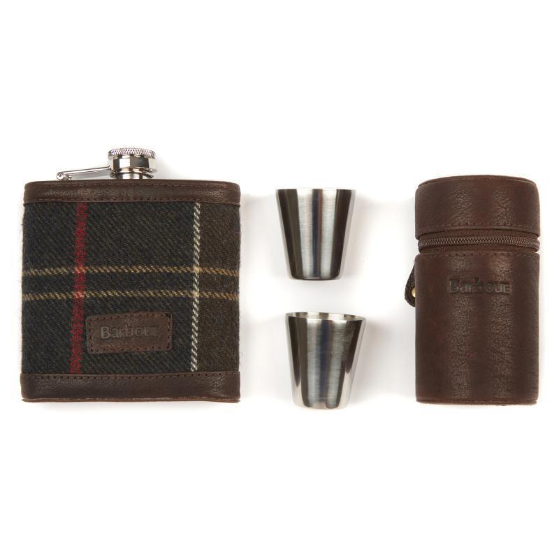 Barbour Tartan Hip Flask And Cups Gift Set - Classic - William Powell