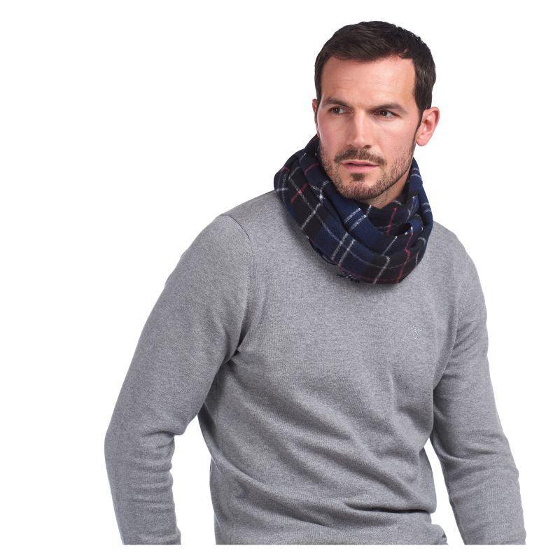 Barbour Tartan Lambswool Scarf - Navy/Red - William Powell