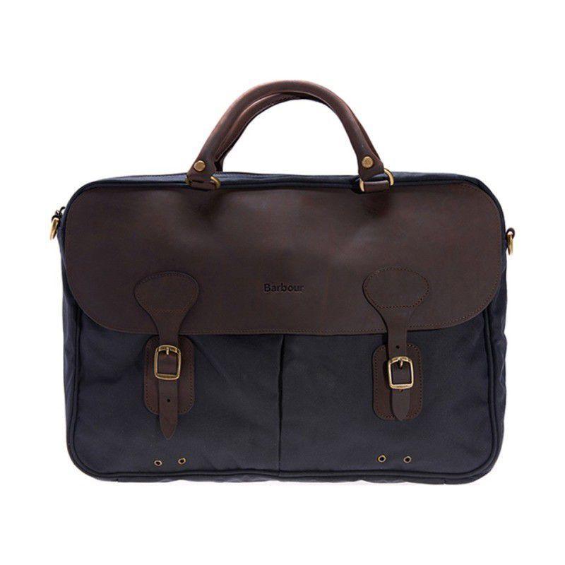 Barbour Wax Leather Briefcase - Navy - William Powell